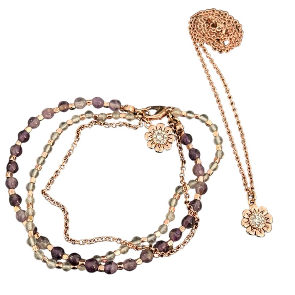 Amethyst, Quartz and Rose Gold Tinted Bracelet and Necklace Set